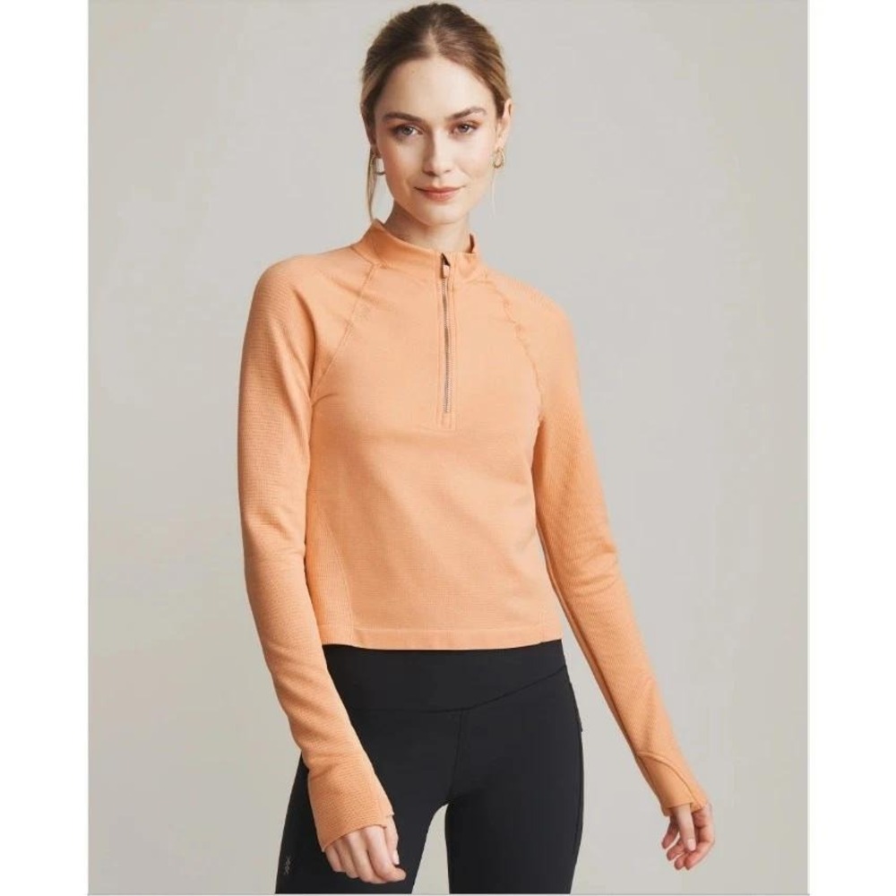 NWT Rhone Breakaway Seamless 1/2 Zip Women L Orange Haze Mock Neck Pullover Yoga